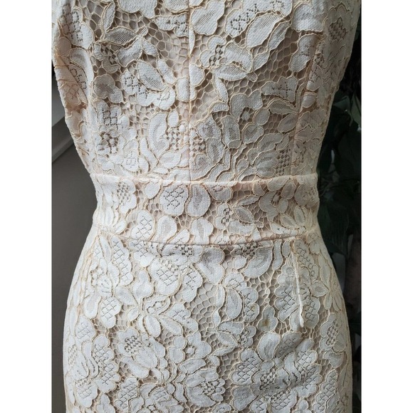 Dress Forum Ivory Lace Scalloped High Neck Midi Criss Cross Back Dress Size S - Picture 4 of 11
